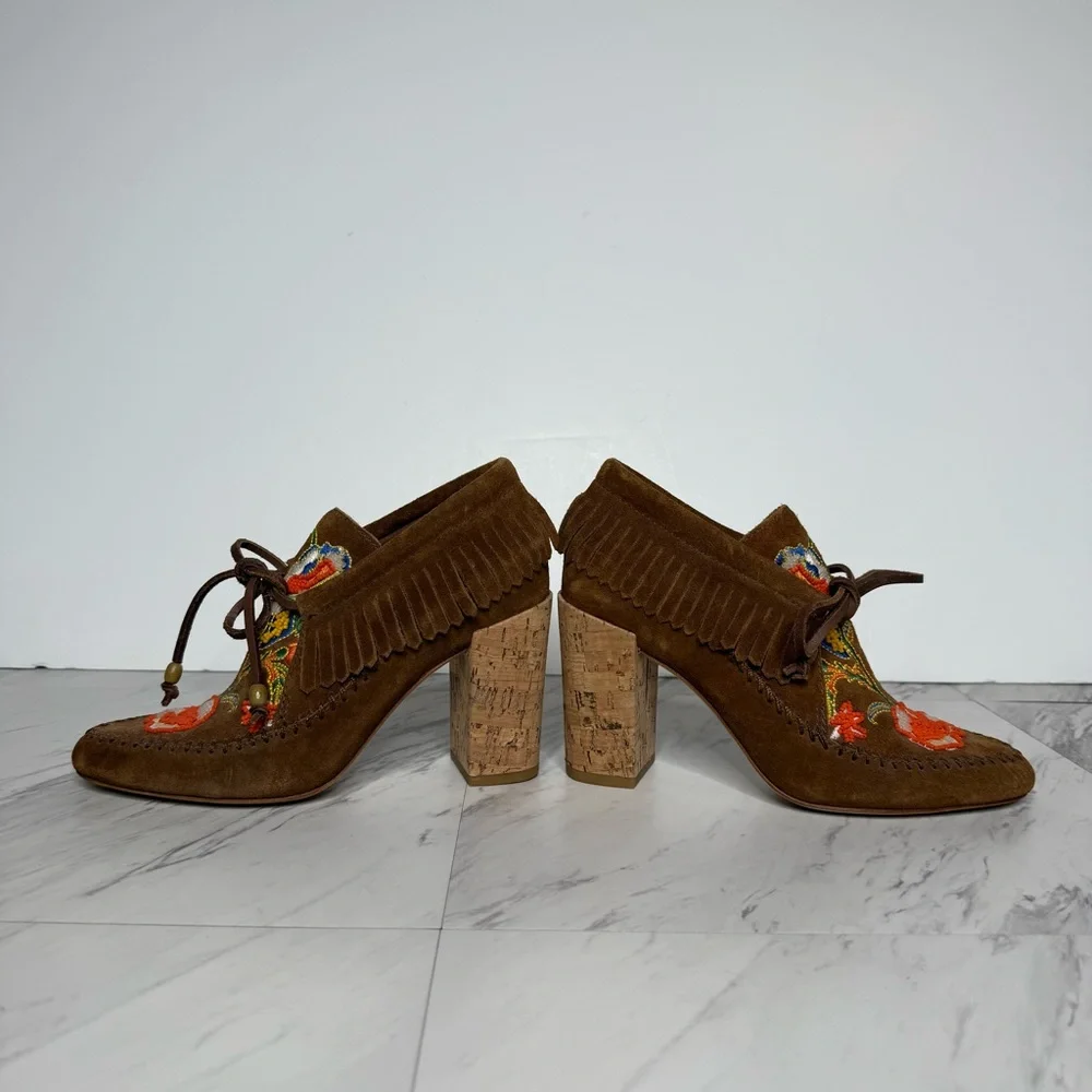Tory Burch Huntington Fringe Brown Suede Beaded Bootie 5M